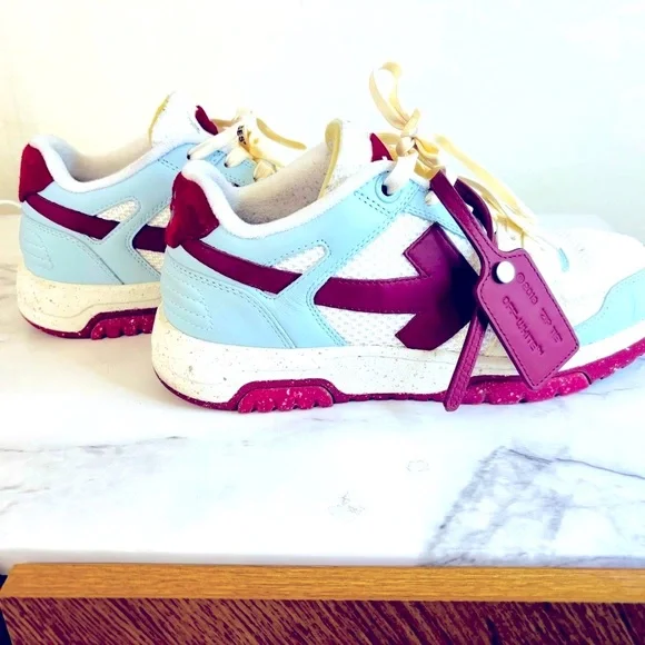 Off-White Sneakers in Cream and Burgundy - Picture 7 of 16